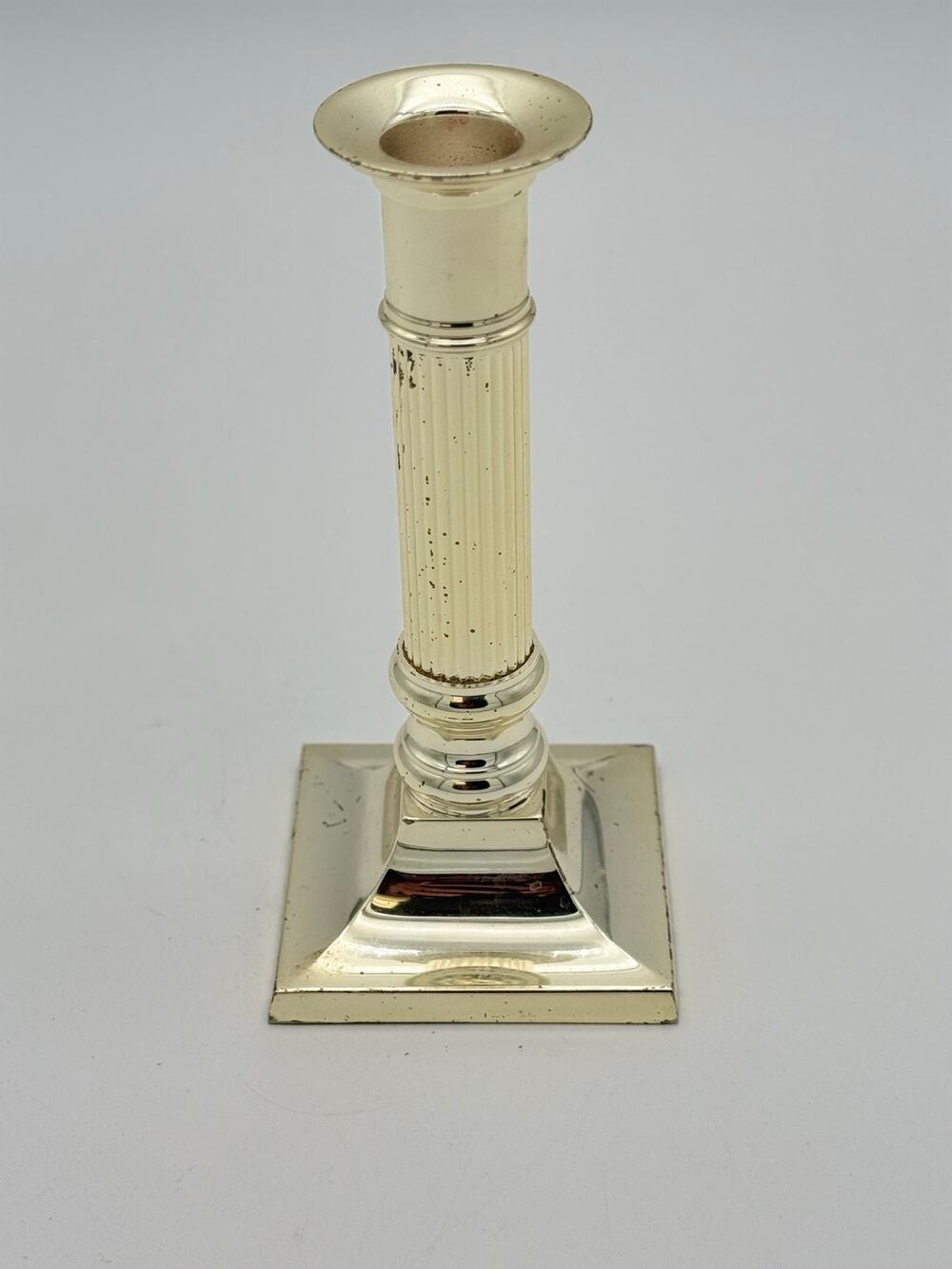 Vintage Silver Plated Fluted Column Candlestick Square Base 6.5” Cottagecore